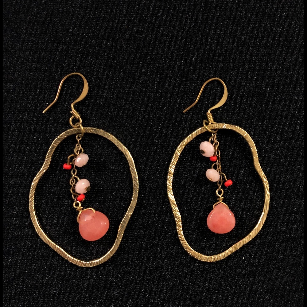 Gold and coral dangle earrings